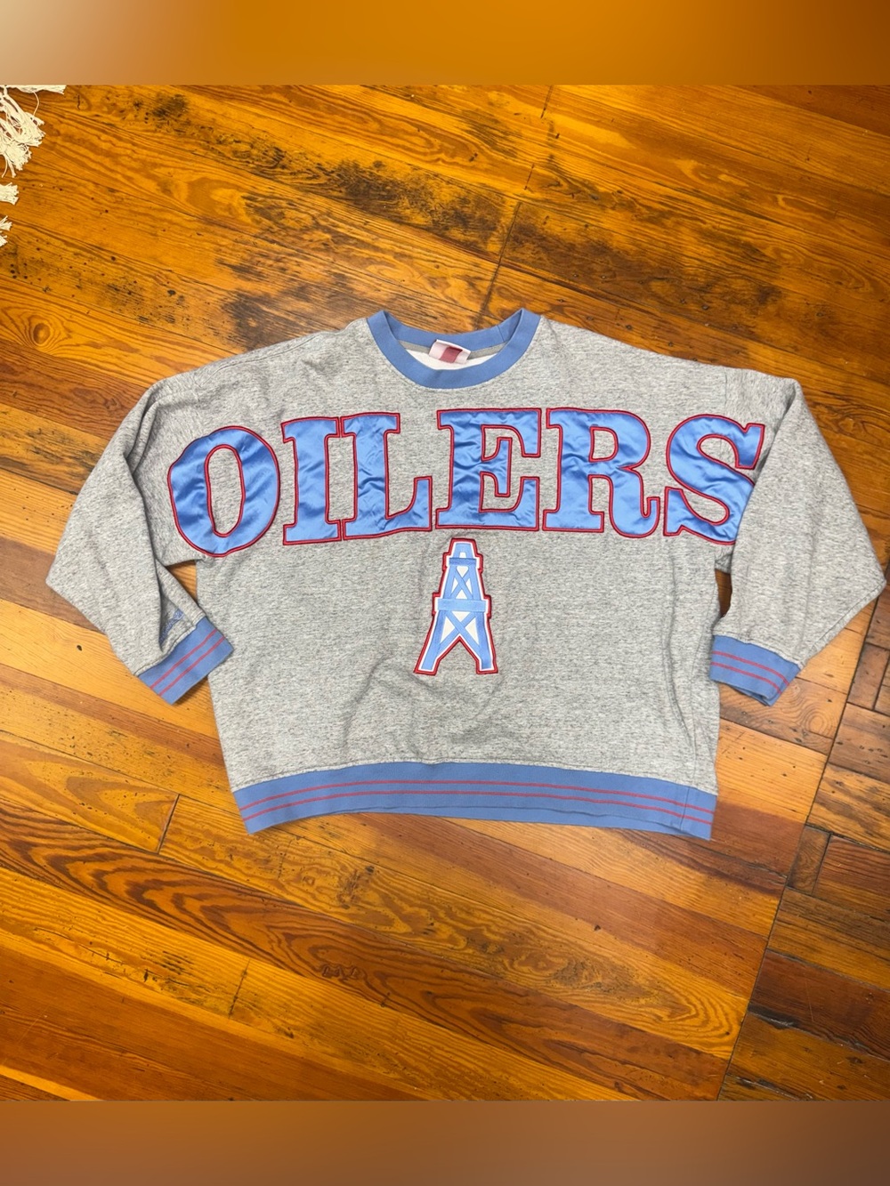 Mitchell & Ness Houston Oilers Sweatshirt 2XL Oversized Satin Logo NFL Throwback